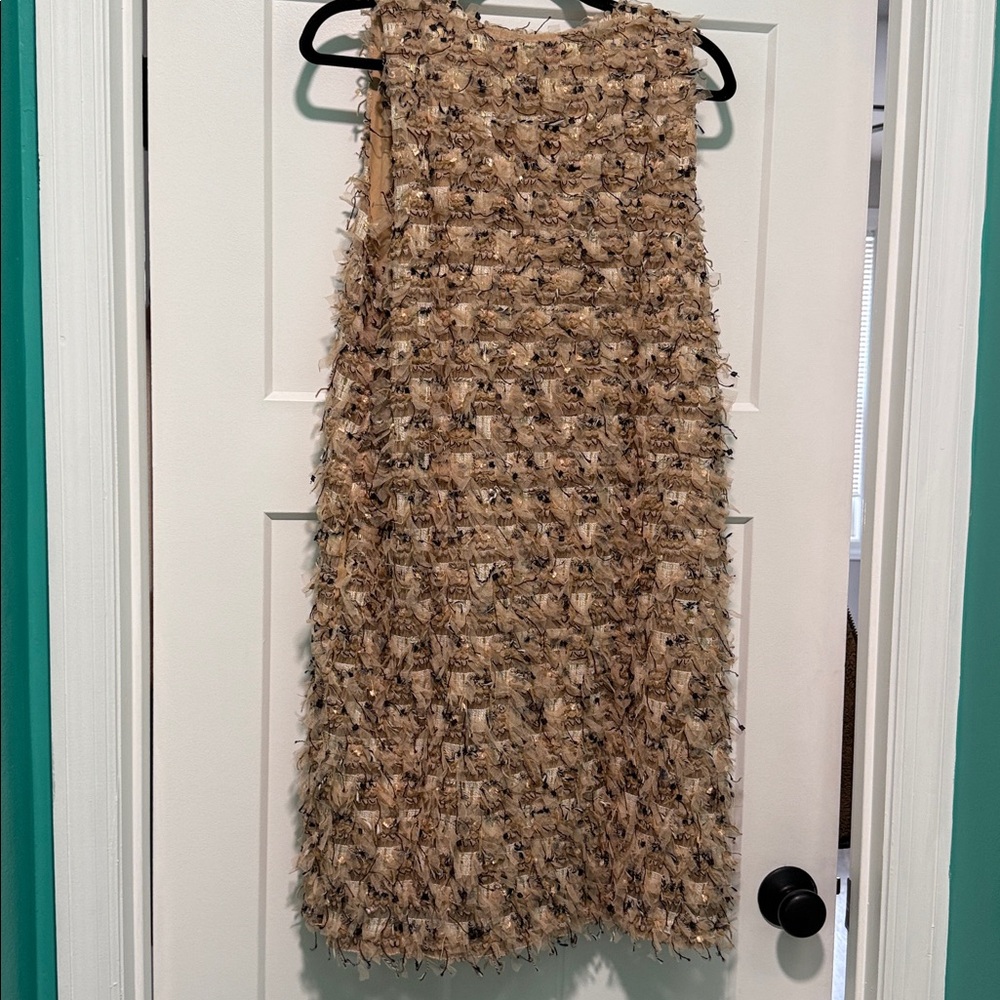 NWT Anthropolgie BLUE TASSEL SLEEVELESS V-NECK TEXTURED MINI DRESS, size XL - Picture 4 of 8